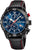 Montre chronographe pour homme avec cadran bleu, boîtier noir et bracelet en cuir noir