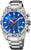 Montre chronographe pour homme avec cadran bleu, bracelet en acier inoxydable et aiguilles rouges/blanches