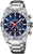 Montre chronographe pour homme avec cadran bleu, bracelet en acier inoxydable argenté et index luminescents.