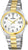 Bracelet de montre pour homme en acier inoxydable avec accents dorés, cadran blanc et guichet date