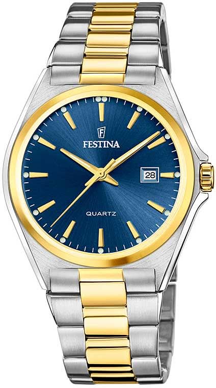 Montre homme bicolore en acier inoxydable avec cadran bleu et accents dorés