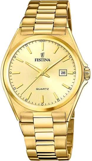 Montre homme avec bracelet en métal doré, cadran beige et guichet date à 3h