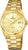 Montre homme avec bracelet en métal doré, cadran beige et guichet date à 3h