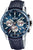 Montre chronographe pour homme : cadran bleu, bracelet en cuir, trois sous-cadrans