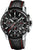 Montre chronographe sportive avec cadran noir, bracelet en cuir noir et accents rouges