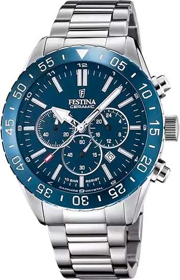 Montre pour homme avec cadran chronographe bleu et bracelet en acier inoxydable