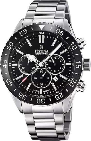 Montre Festina pour homme avec cadran noir, design chronographe et bracelet en métal
