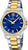 Montre élégante pour femme avec cadran bleu, bracelet en métal doré-argenté et lunette ornée