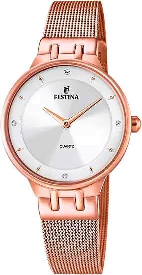 Montre pour femme, bracelet milanais plaqué or rose, cadran blanc avec aiguilles