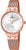 Montre pour femme, bracelet milanais plaqué or rose, cadran blanc avec aiguilles