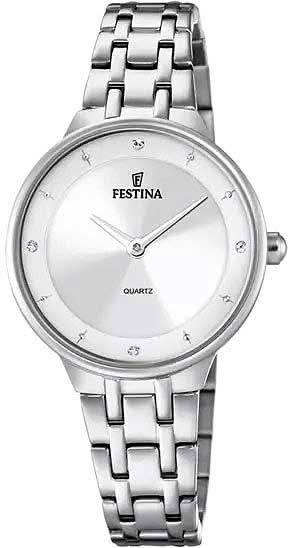 Montre pour femme en acier inoxydable avec cadran blanc, mouvement à quartz et aiguilles argentées