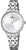 Montre pour femme en acier inoxydable avec cadran blanc, mouvement à quartz et aiguilles argentées