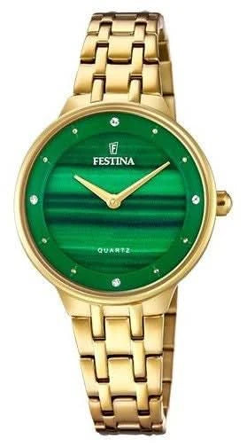 Festina Mademoiselle F20601/B Montre Femme • Cadran Vert • Finition Dorée