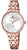 Montre pour femme avec bracelet en acier inoxydable couleur or rose et cadran blanc, quartz, 3 aiguilles