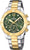 Montre femme bicolore en acier inoxydable avec cadran vert et sous-cadrans chronographes