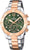 Montre pour femme avec cadran vert, chronographe, bracelet bicolore en métal (acier/or rose)