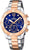 Montre pour femme avec chronographe, cadran bleu et bracelet bicolore en acier argenté et or rose
