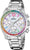 Montre pour femme avec chronographe, bracelet en acier inoxydable et cristaux arc-en-ciel sur la lunette