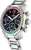 Montre pour femme avec cadran noir, lunette ornée d'un arc-en-ciel, bracelet en acier inoxydable