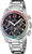 Montre pour femme avec cadran noir, lunette arc-en-ciel et bracelet en acier inoxydable