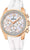 Montre pour femme avec bracelet en silicone blanc, boîtier couleur or rose et lunette en zircone cubique