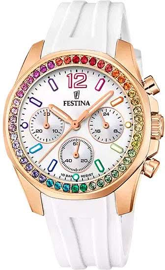 Festina Boyfriend F20611/2 Montre Femme • Chronographe Élégant • Bracelet en Caoutchouc de Haute Qualité