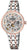 Montre pour femme avec bracelet en métal argenté et or rose, cadran squelette, verre saphir