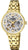 Montre pour femme avec bracelet en métal doré et cadran squelette, automatique, verre saphir