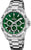 Montre sportive pour homme avec cadran vert, bracelet en acier inoxydable et index luminescents