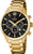 Bracelet de montre chronographe pour homme, acier inoxydable doré, cadran noir