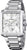 Montre pour homme en acier inoxydable avec boîtier rectangulaire, bracelet argenté et cadran blanc
