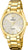 Montre pour femme dorée avec bracelet en acier inoxydable et cadran blanc, chiffres romains