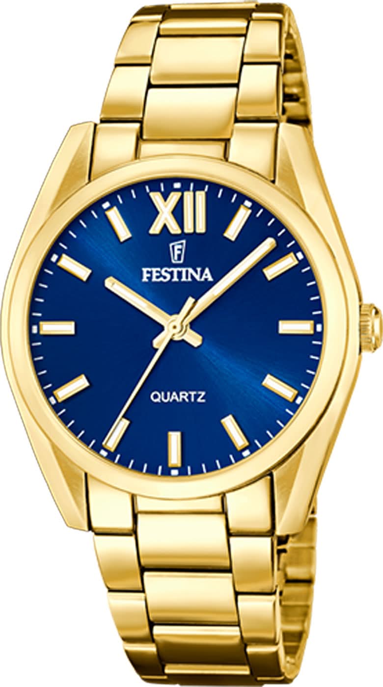 Montre pour femme avec cadran bleu et bracelet en acier inoxydable doré