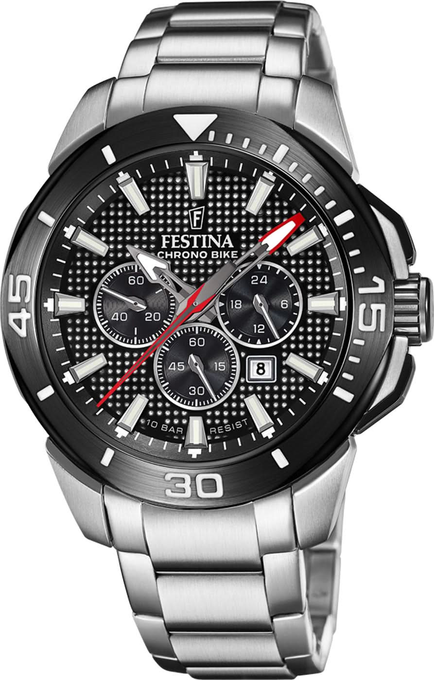 Montre Festina Chrono Bike pour homme avec cadran noir et bracelet en acier inoxydable