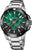 Montre chronographe pour homme avec cadran vert, bracelet en acier inoxydable et affichage de la date