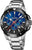 Montre chronographe avec bracelet en acier inoxydable, cadran bleu et lunette noire