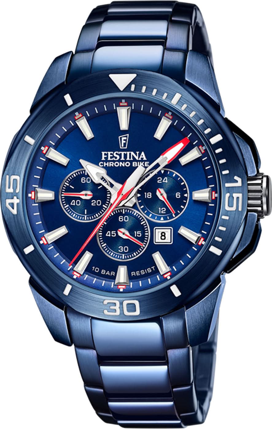 Montre Festina Chrono Bike pour homme avec cadran bleu et bracelet en métal bleu