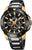 Montre chronographe pour homme avec cadran noir et bracelet en acier inoxydable, accents dorés