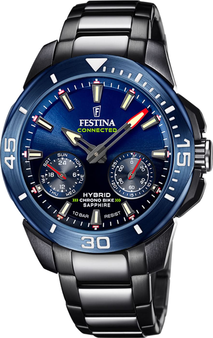 Montre sportive pour homme avec cadran bleu, bracelet noir et plusieurs sous-cadrans chronographes