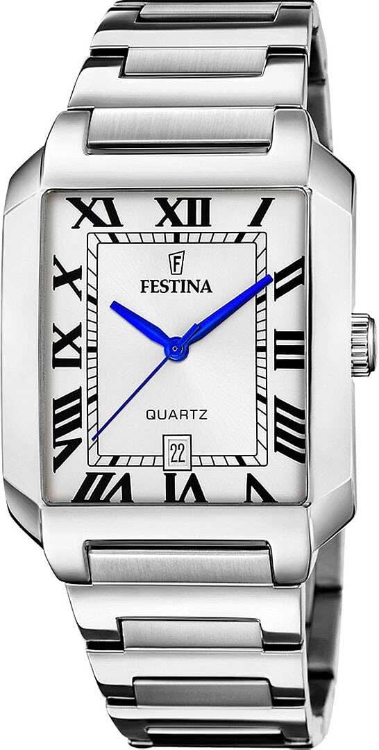 Montre bracelet homme en acier inoxydable avec cadran rectangulaire et aiguille des secondes bleue (Quartz).