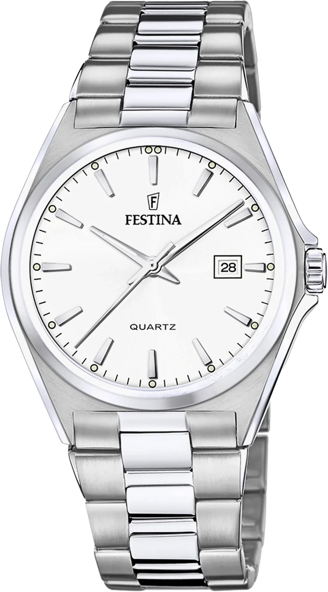 Bracelet de montre pour homme en acier inoxydable, bracelet en métal argenté, cadran blanc avec affichage de la date