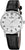 Montre pour femme avec bracelet en cuir noir, boîtier argenté et cadran blanc