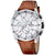 Festina Chronograph Herrenuhr mit weißem Zifferblatt, braunem Lederarmband und Chrono-Drückern