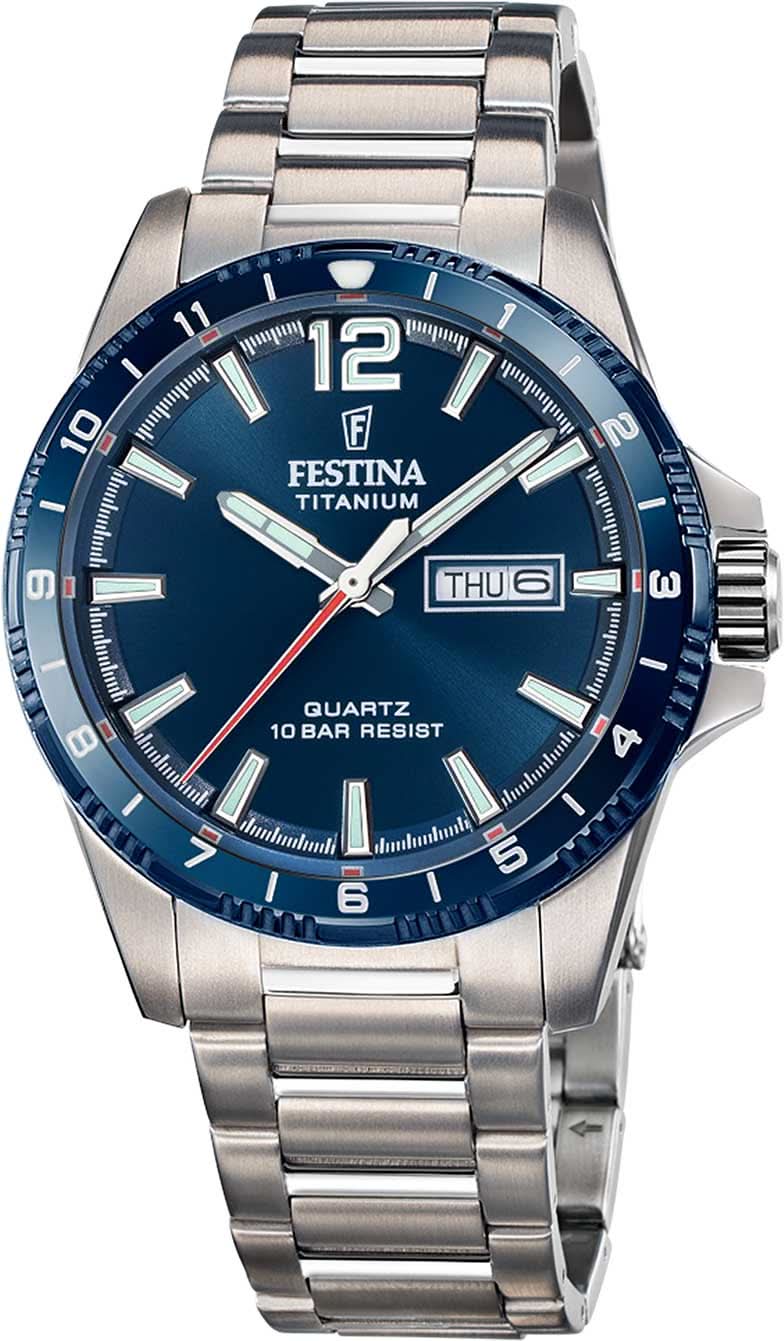 Montre pour homme en titane avec cadran bleu et bracelet en métal, aiguilles larges