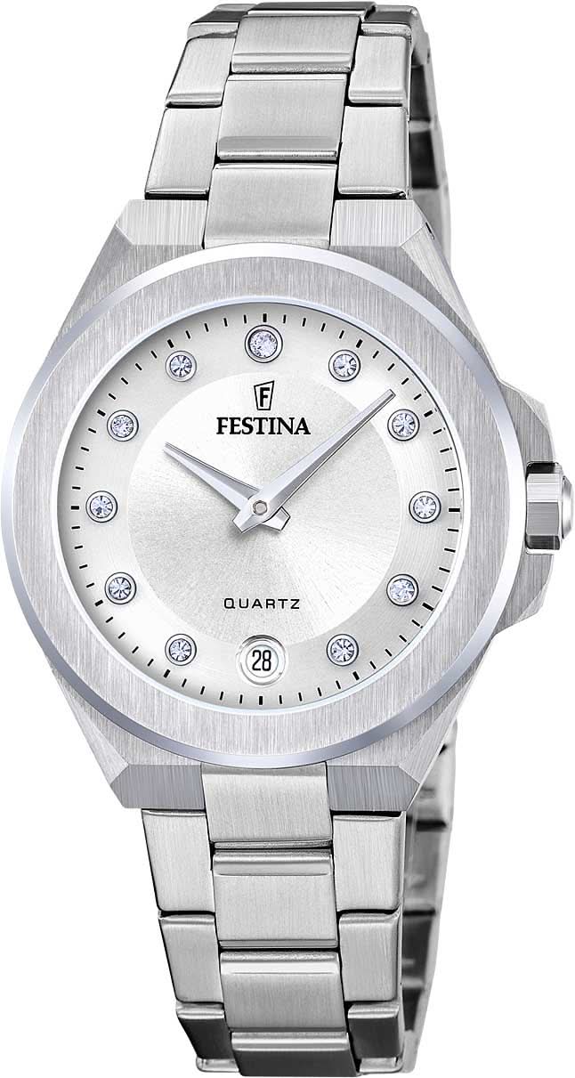 Montre pour femme avec bracelet en acier inoxydable argenté et cadran blanc