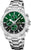 Chronographe pour homme avec cadran vert et bracelet en acier inoxydable, poussoirs chrono