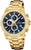 Montre homme avec cadran bleu et bracelet chronographe doré