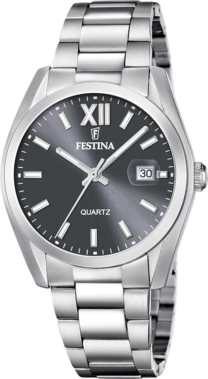 Montre Festina pour homme avec cadran noir, bracelet en acier inoxydable et affichage de la date