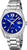 Montre homme avec cadran bleu, bracelet en acier inoxydable et affichage de la date à 3h
