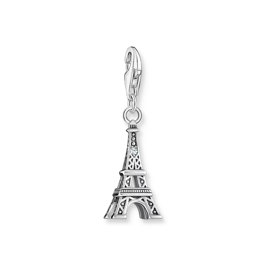 Pendentif breloque Tour Eiffel en argent sterling 925 avec bélière et détails en relief.